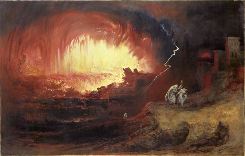 A painting by John Martin of Lot's family fleeing Sodom and Gomorrah
