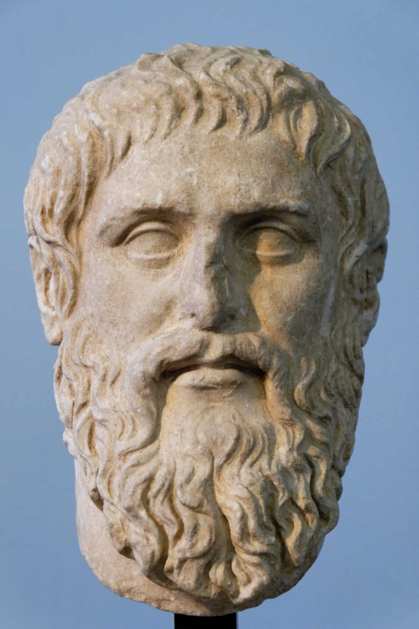 head of a classical greek sculpture of Plato