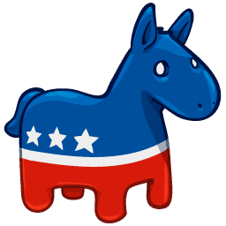 donkey in red, white, and blue with stars.