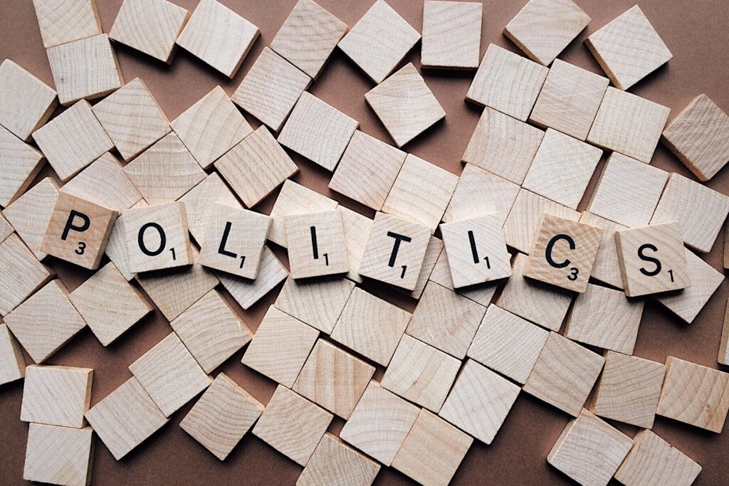 Scrabble pieces spelling out politics