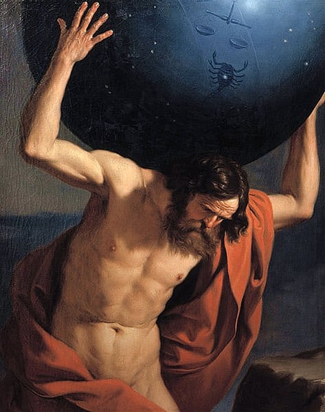 Painting of Atlas holding up the celestial globe