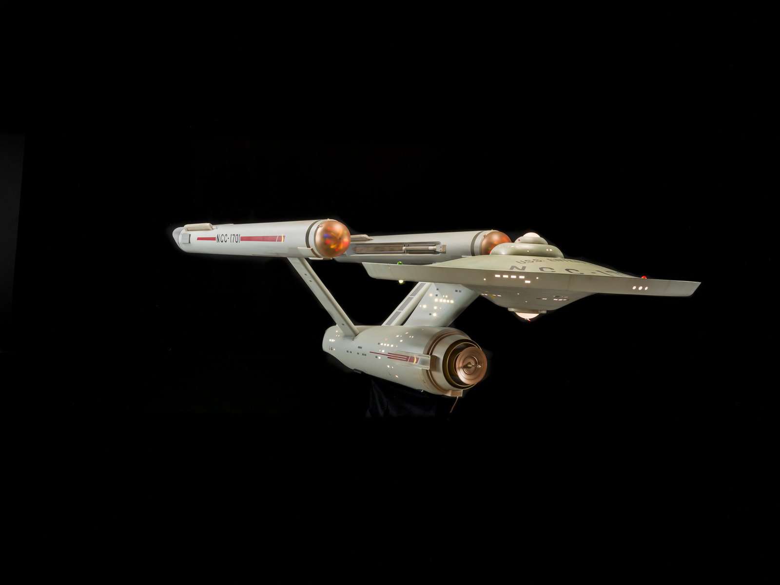 Starship Enterprise model (A19740668000) from the television series "Star Trek", photographed post conservation at the National Air and Space Museum's Steven F. Udvar-Hazy Center by Dane A. Penland, May 31, 2016.