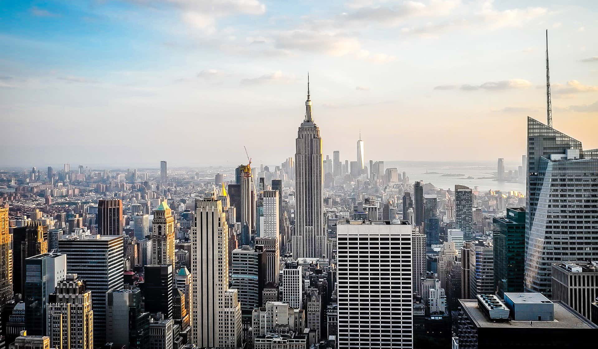 An arial shot of New York City's skyline.