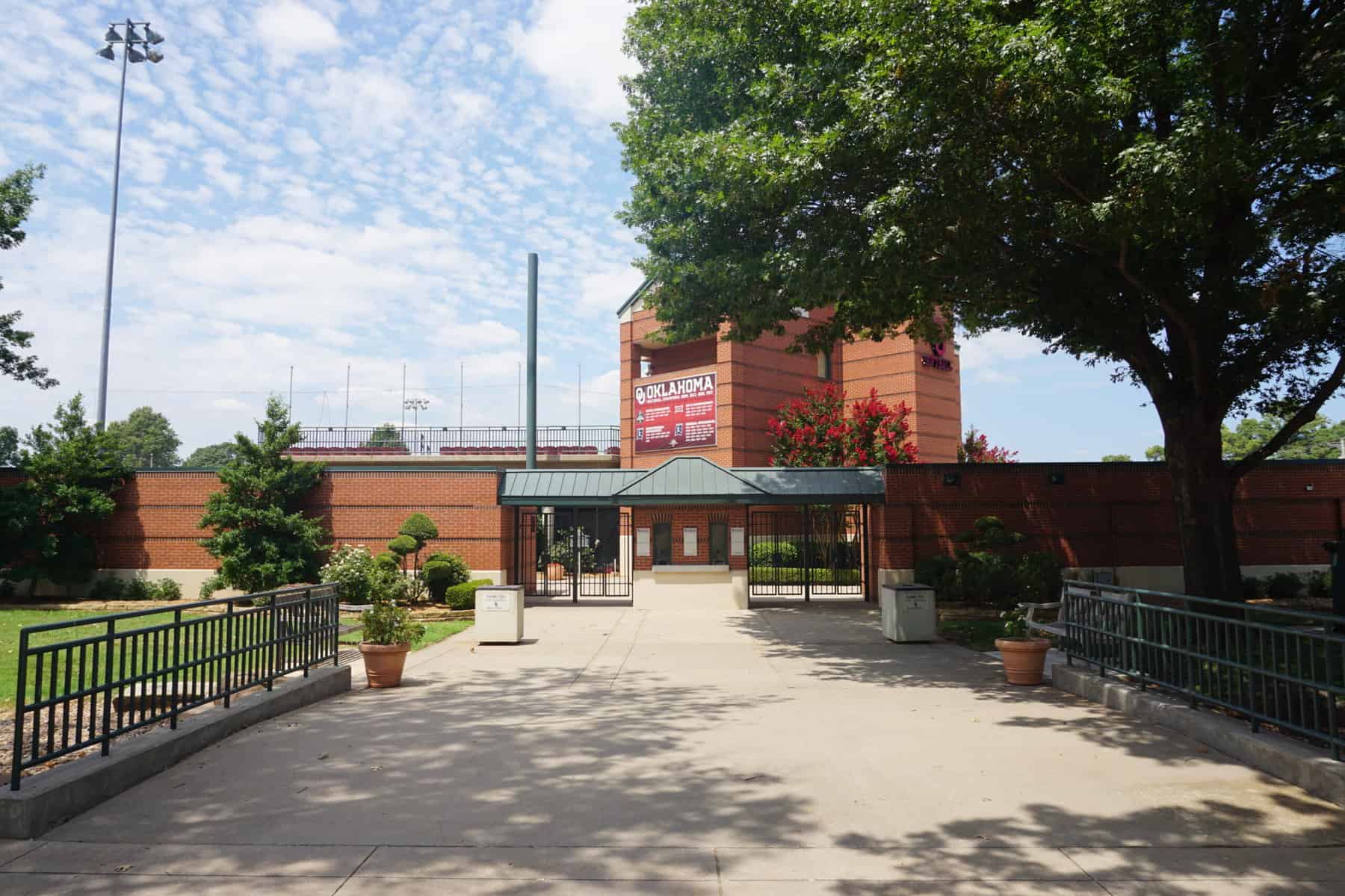 University of Oklahoma women's softball facility is shown fron the outside.