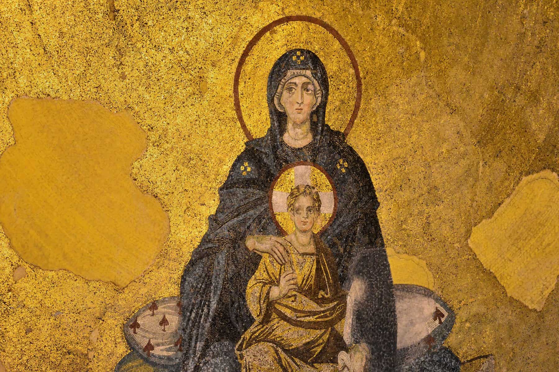 An icon of Mary and the Christ child is shown.