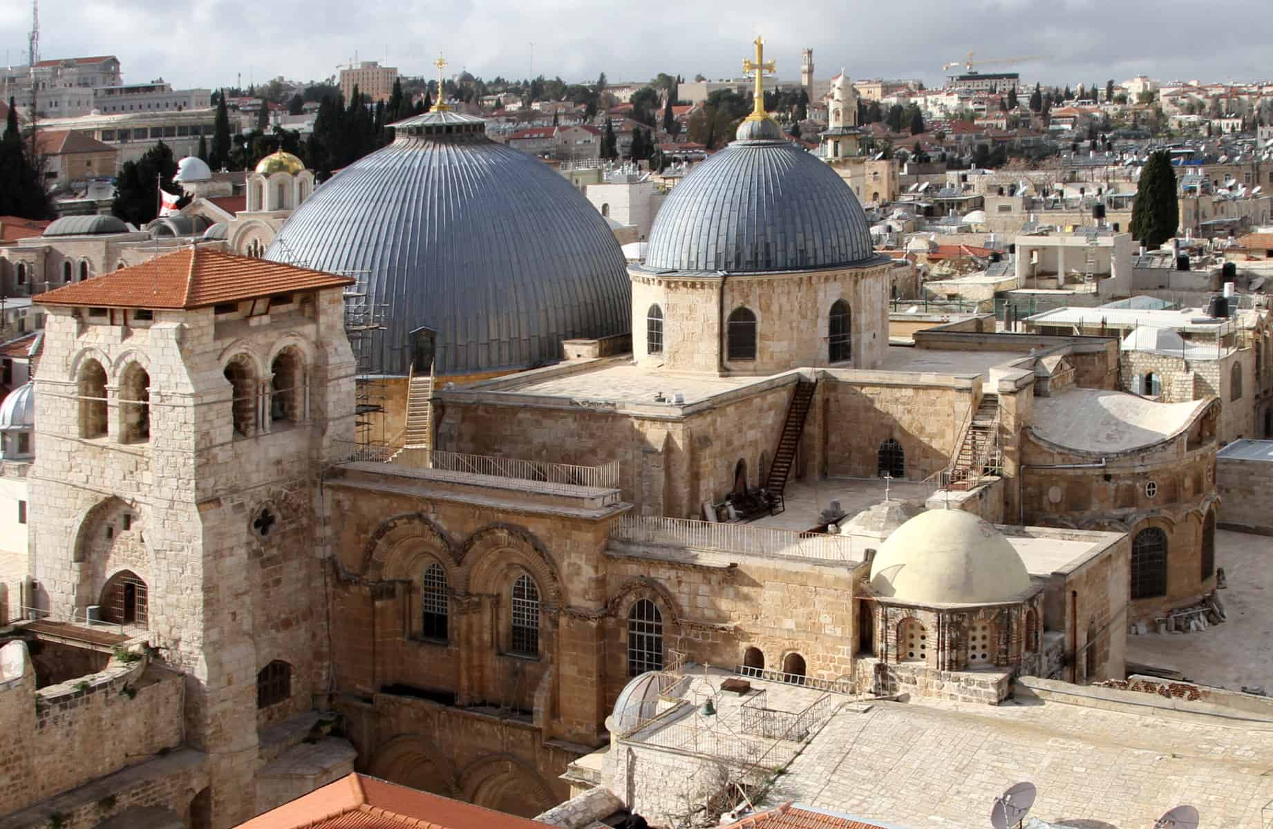 The Church of the Holy Sepulcher is shown at a distance and from slightly above.
