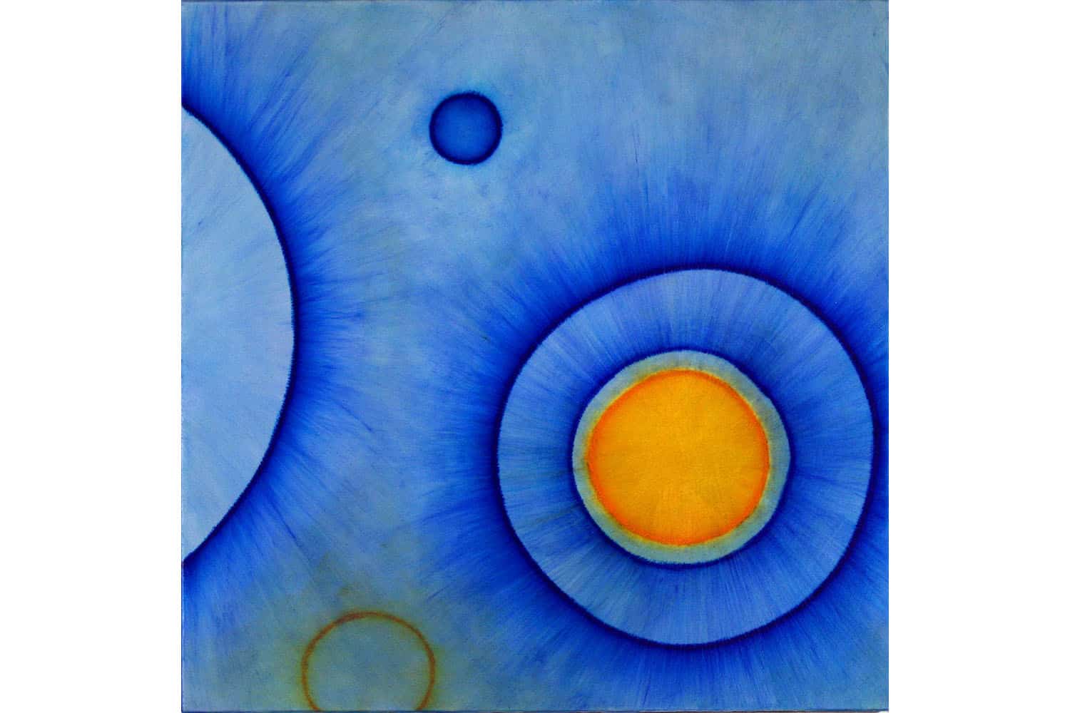 A blue and yellow painting created by Rondall Reynoso.