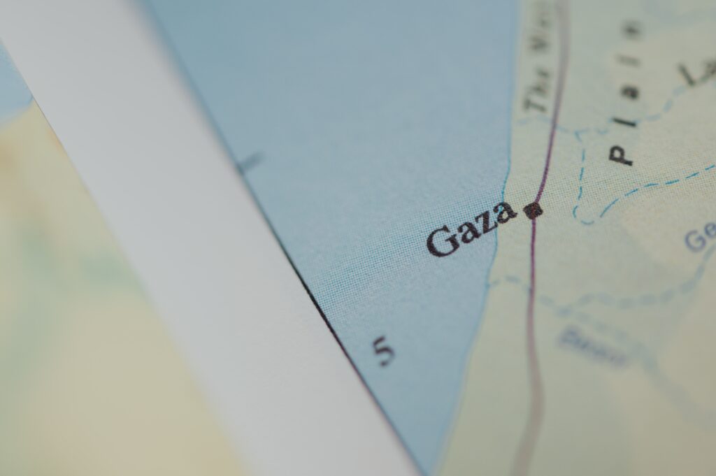 Gaza is shown very close up on a printed map.