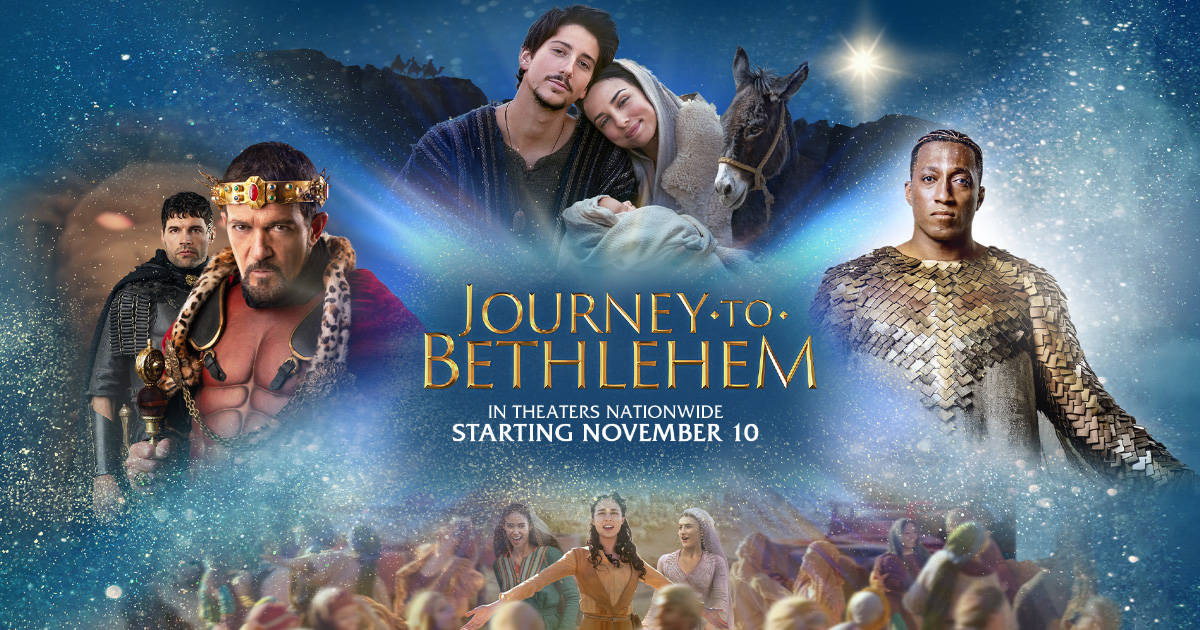 An advertisement screen for the musical Journey to Bethlehem is shown.