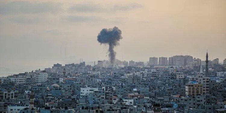 A smoke plume is shown in Gaza.
