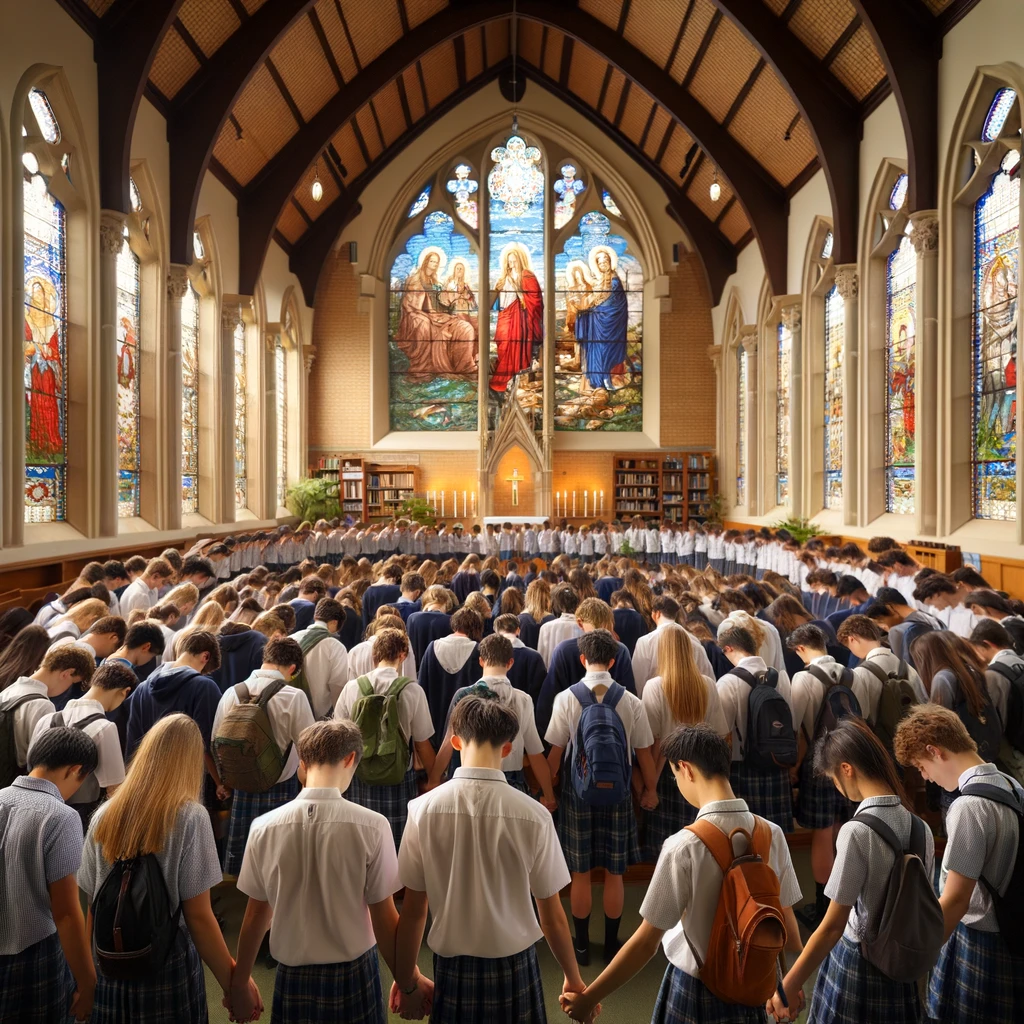 Students participating in prayer
