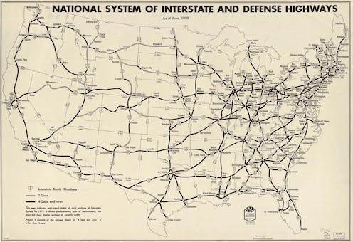 A map of the US interstate Highway System.