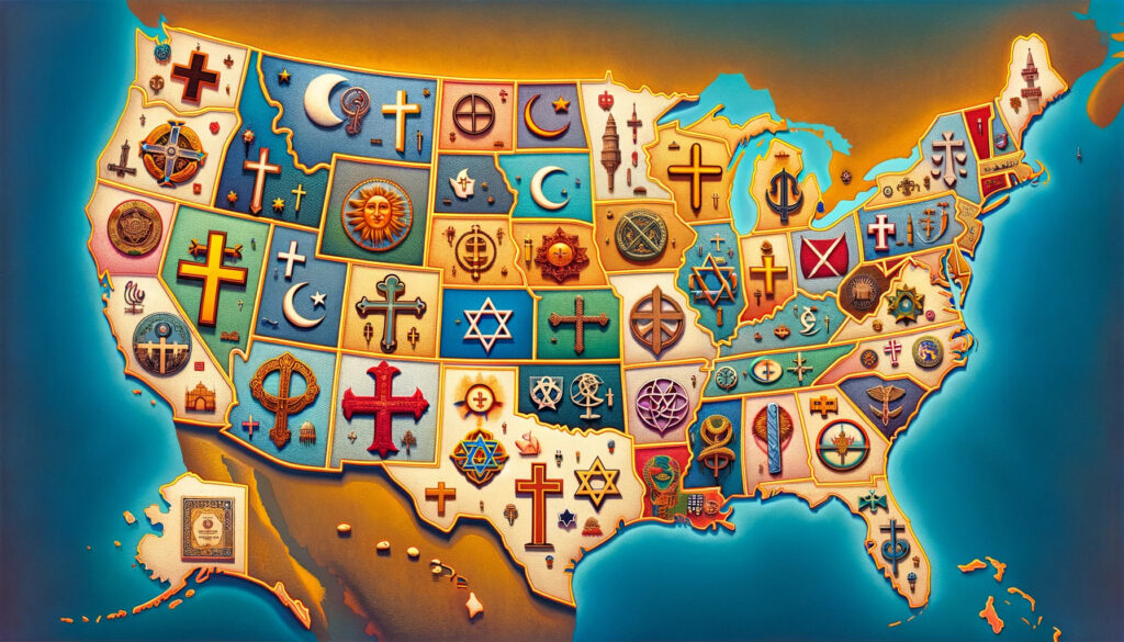 Map with religious Symbols Marking College Locations