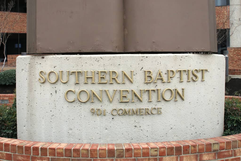 The Southern Baptist Convention building sign is pictured.