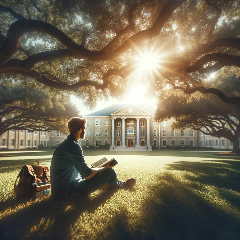 Student sitting under a tree.
