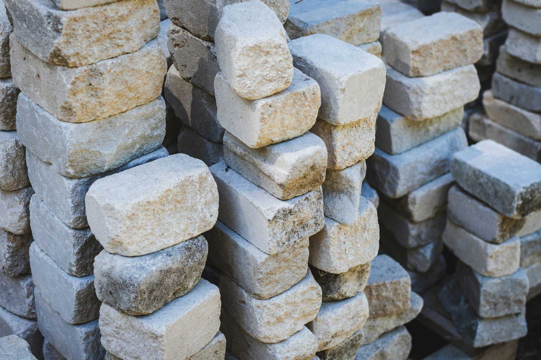 Stacks of grey stone blocks.