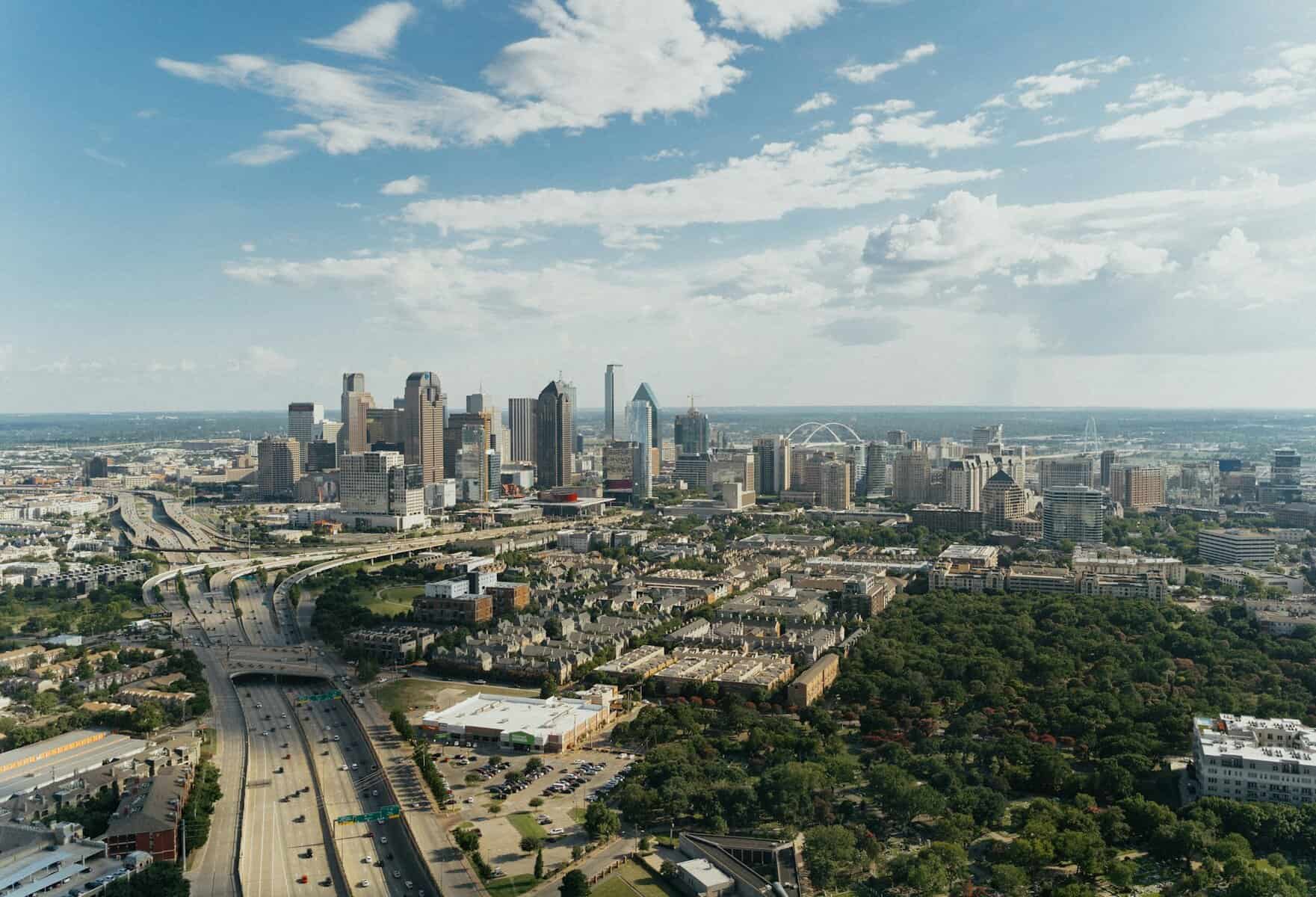 Sky view of Dallas, TX.