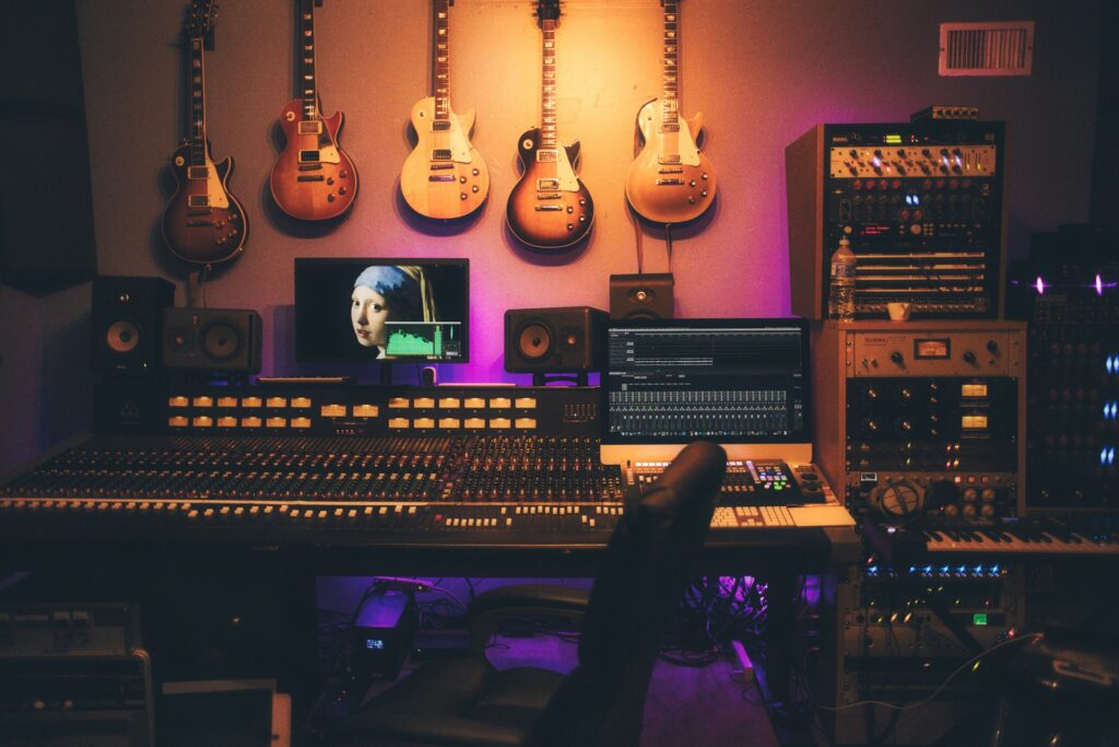 Electronics of a music studio.