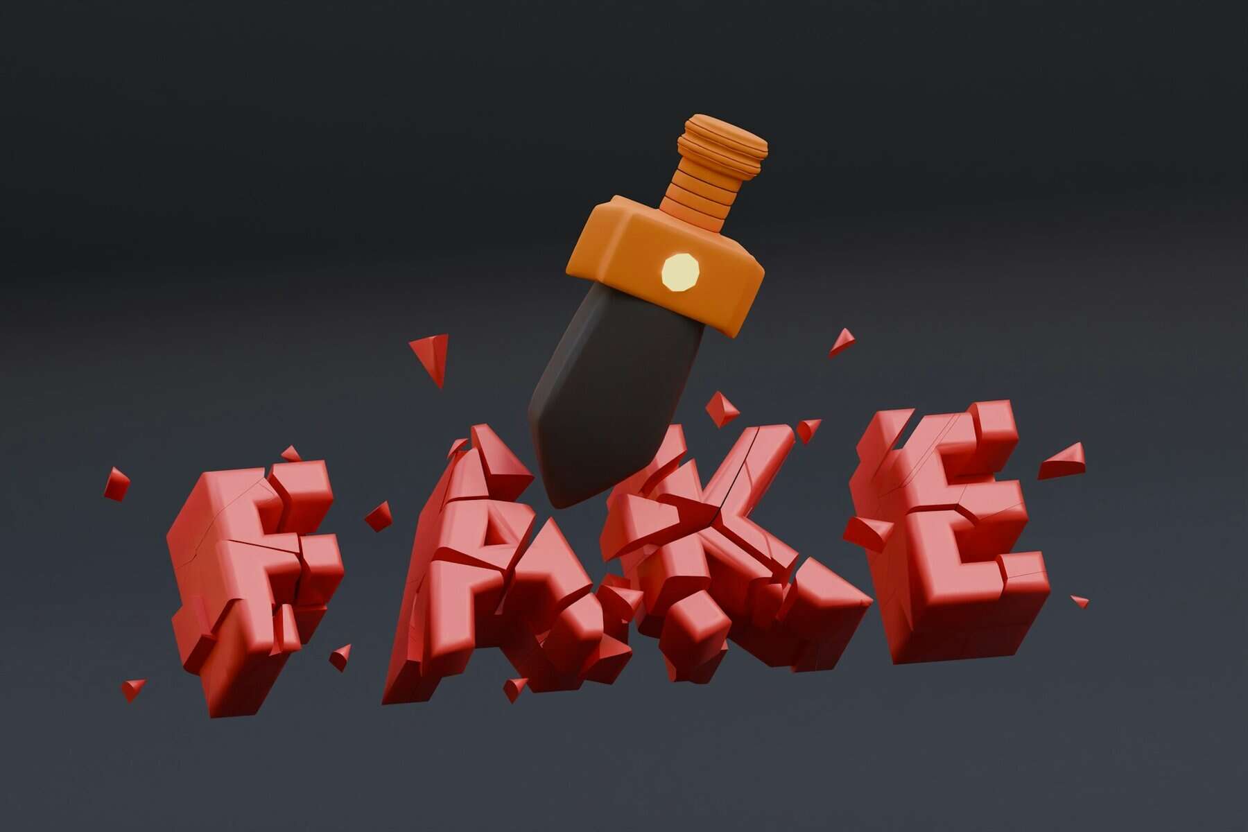 The word Fake being split by a dagger