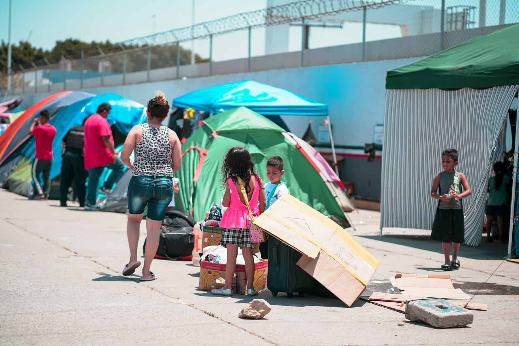 Migrants at a border camp in Mexico.