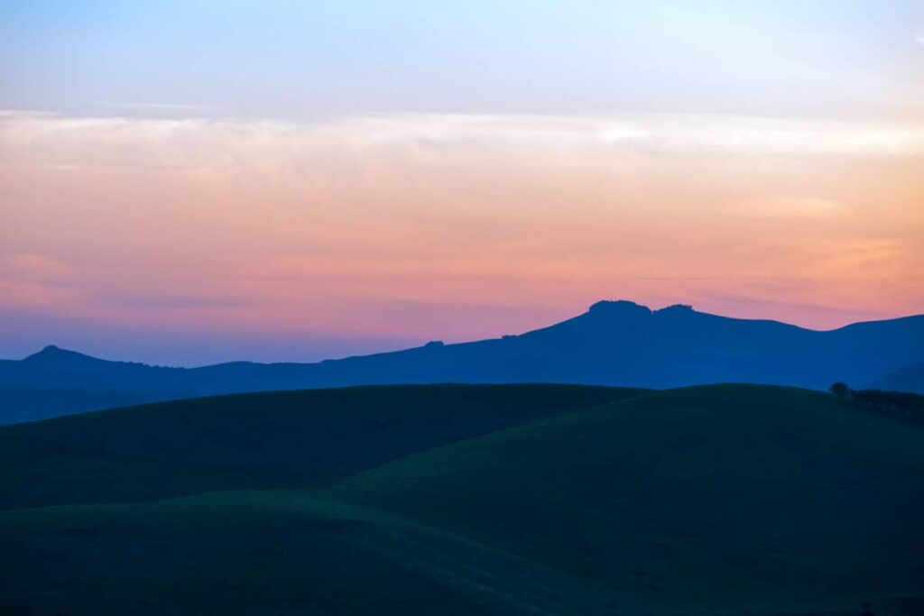 The Beauty and Simplicity of Faith: Loving God and Others Like Jesus (John 6:60) Sunset at Twin Sisters near Napa California.