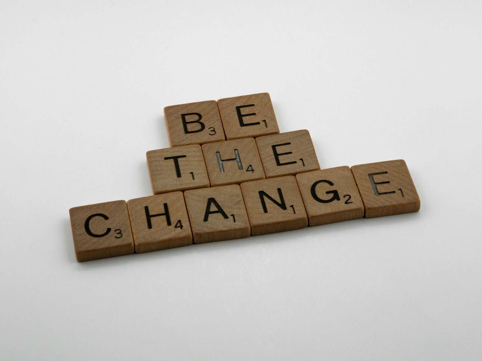 Be the Change in scrabble tiles.