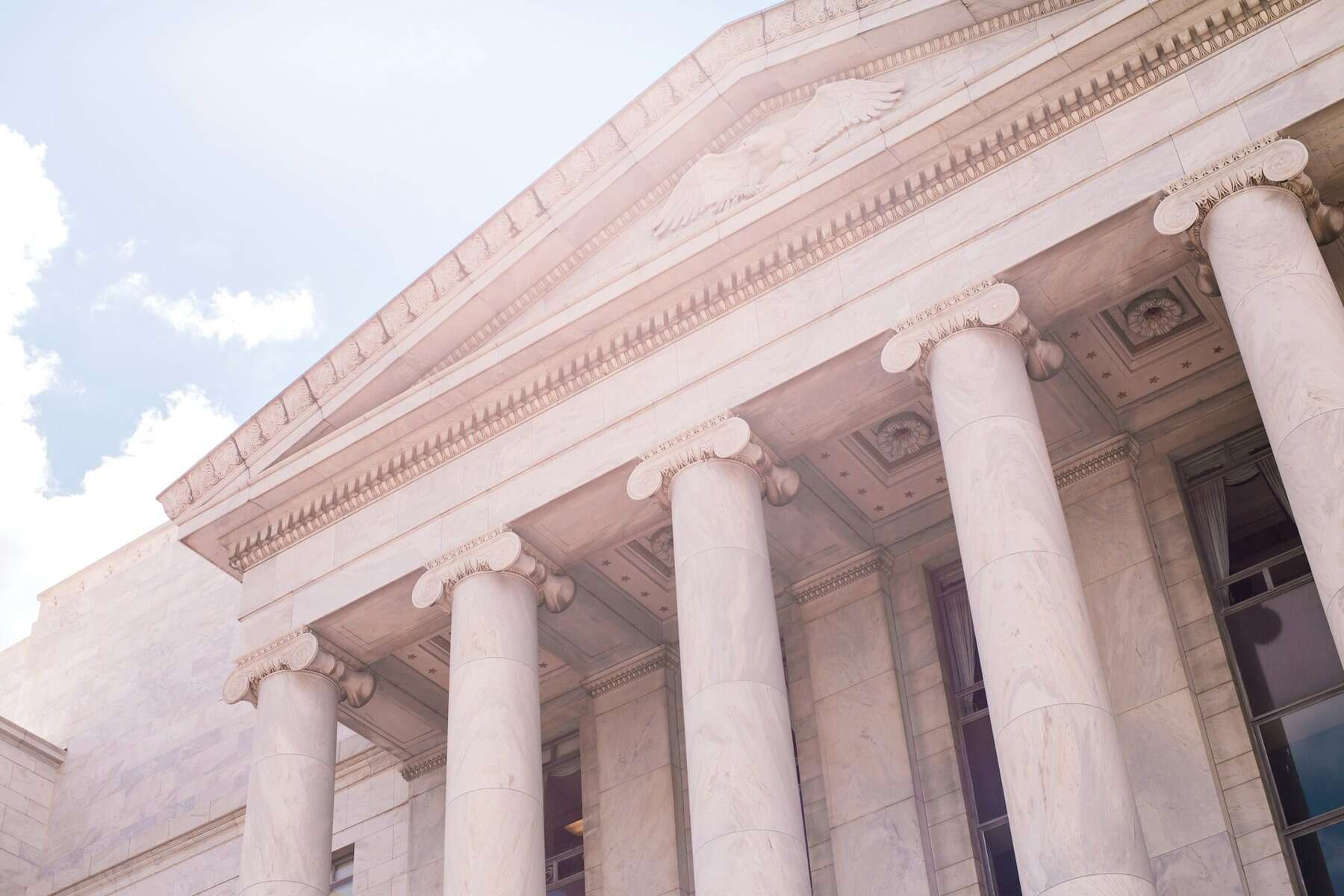 Closeup of a federal building and it's columns in Washington D.C.