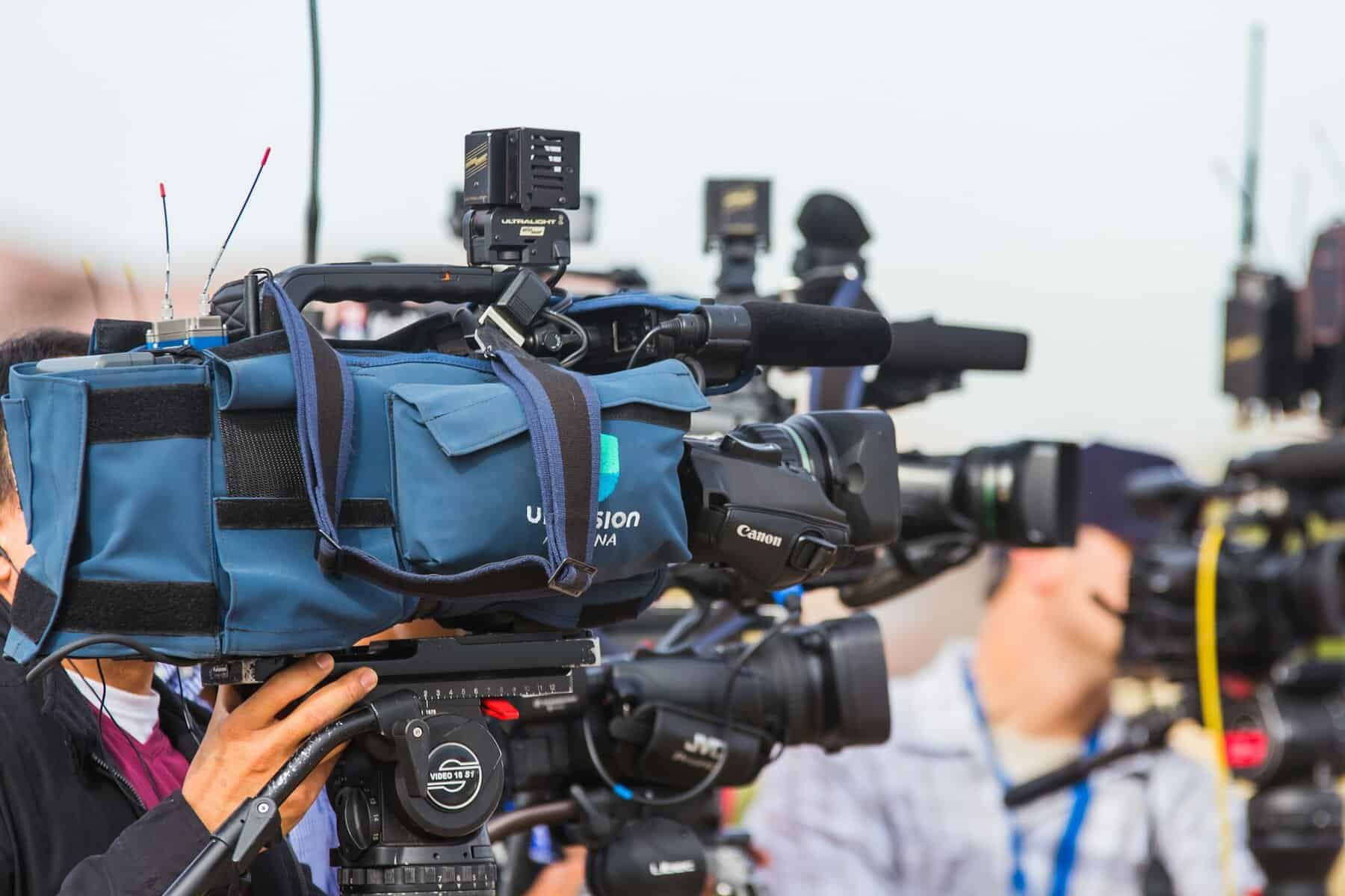 A news video camera at an event.