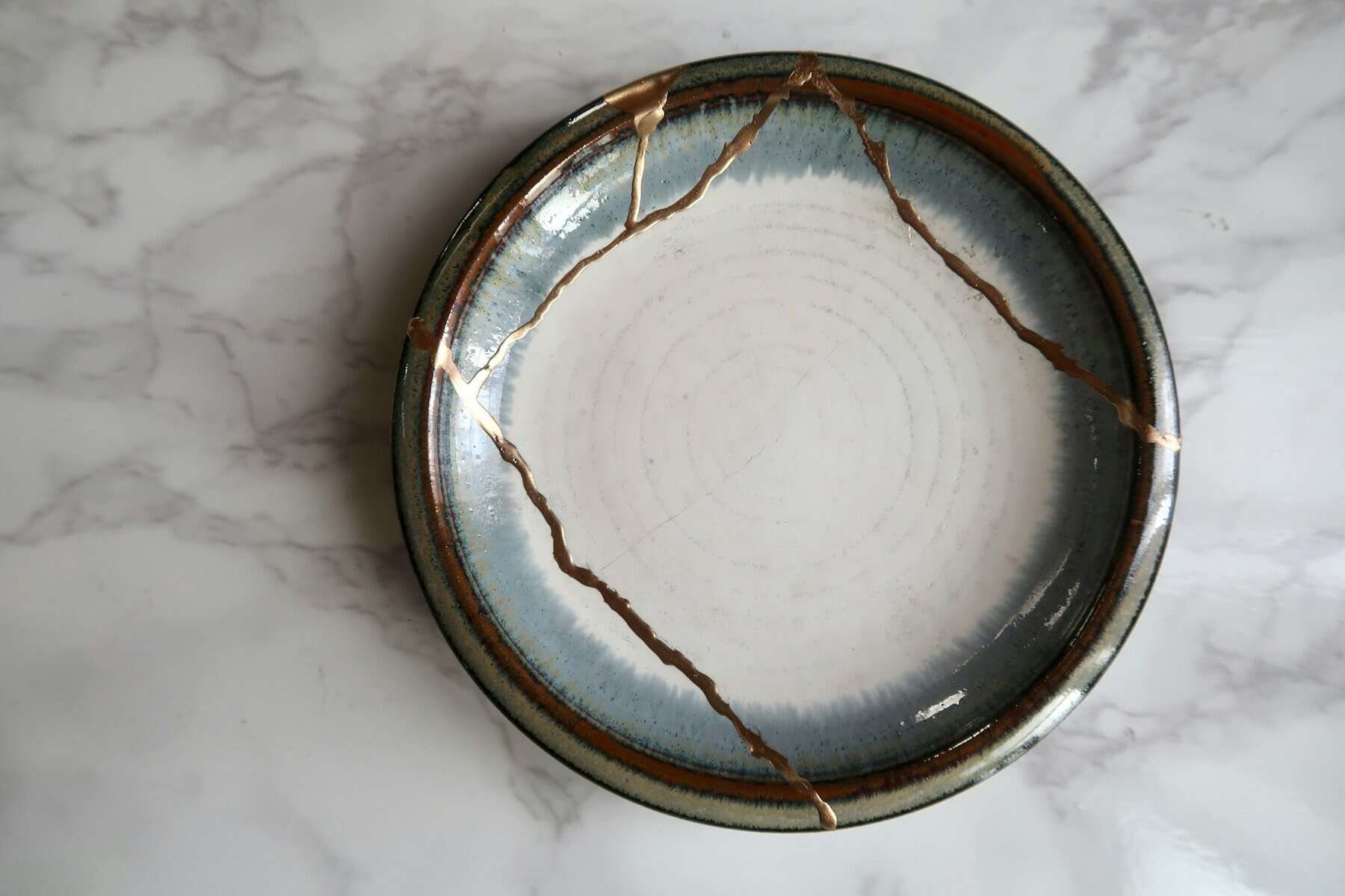 A Japanese plate mended with the Kintsugi technique.