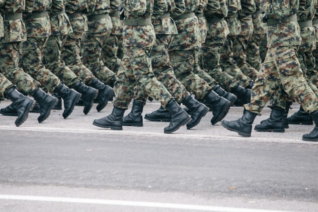 Soldier's feet as they march.