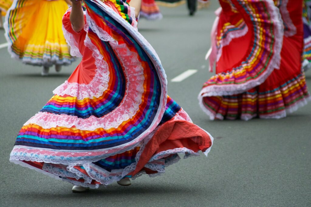 Flowing skirts of Spanish dancers.