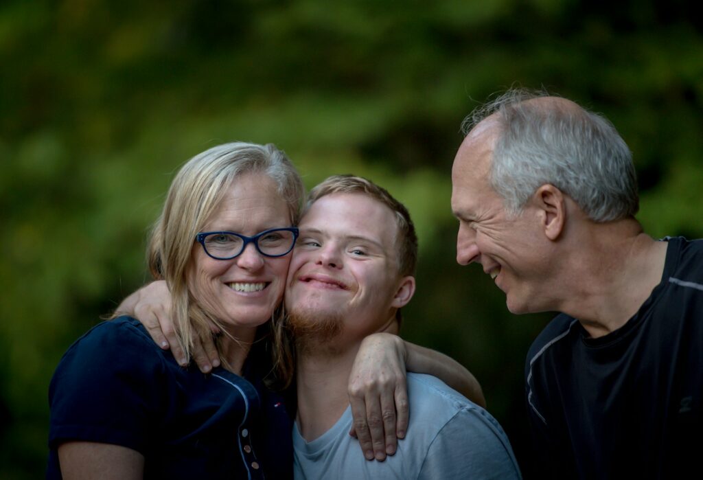 A mother, father and son.