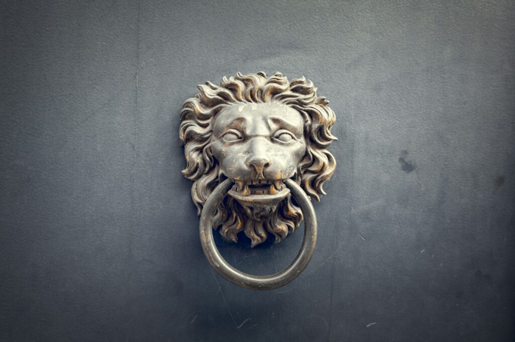 A lions head door knocker