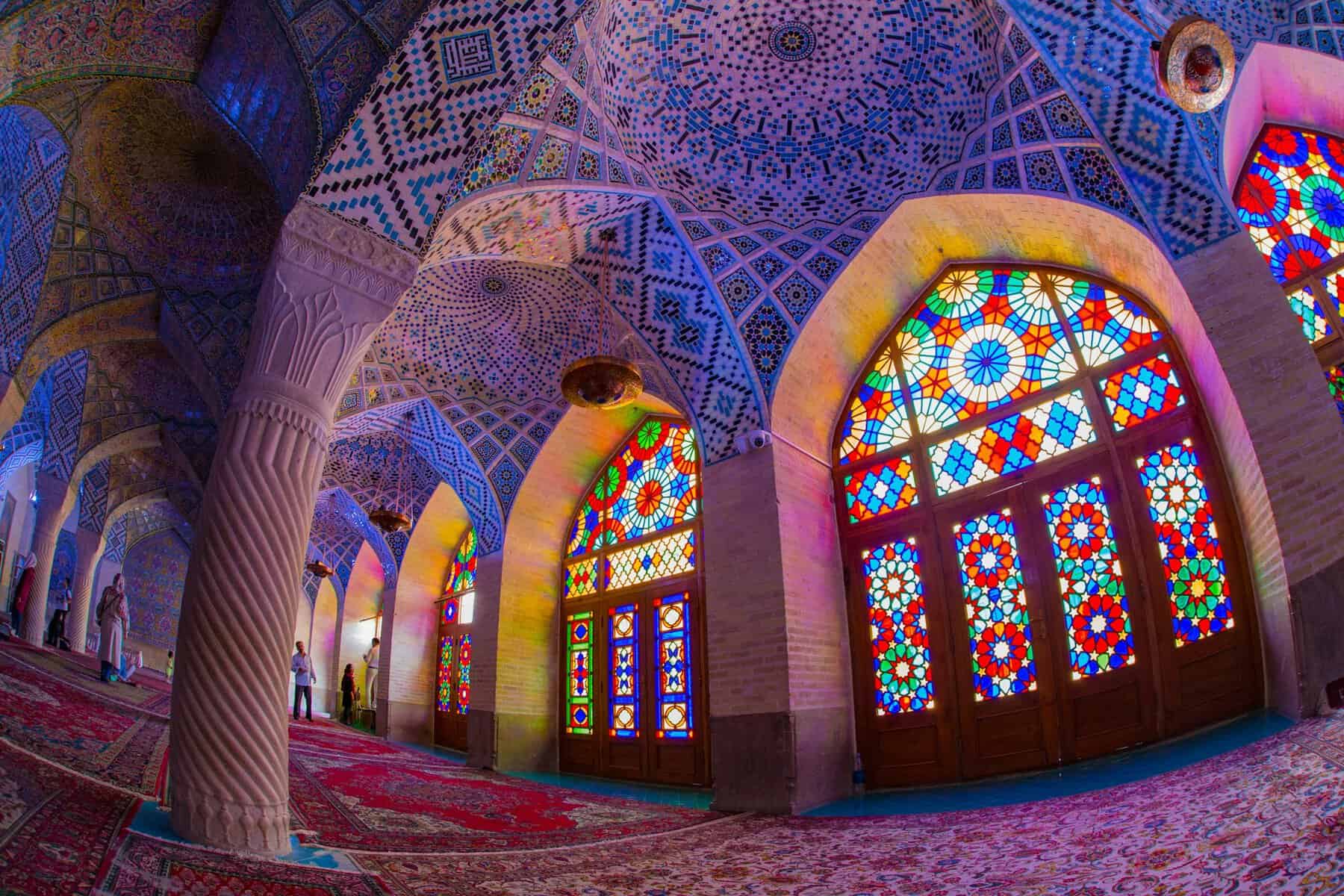 Fisheye view of Nasir al-Mulk Mosque in the Fars Province.