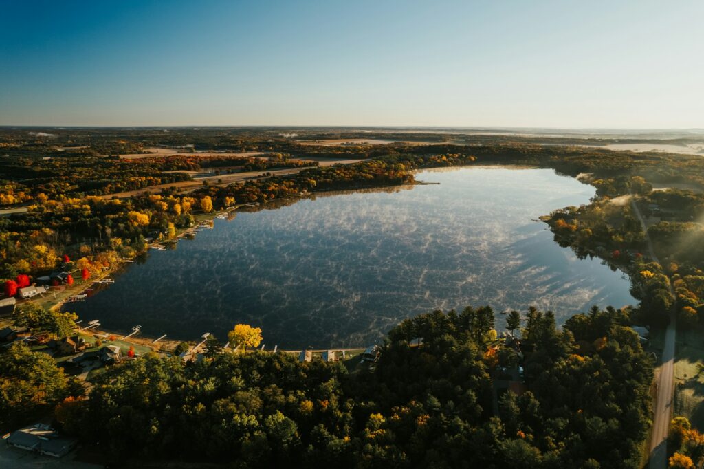 Aerial view of a lake in Wisconsin.