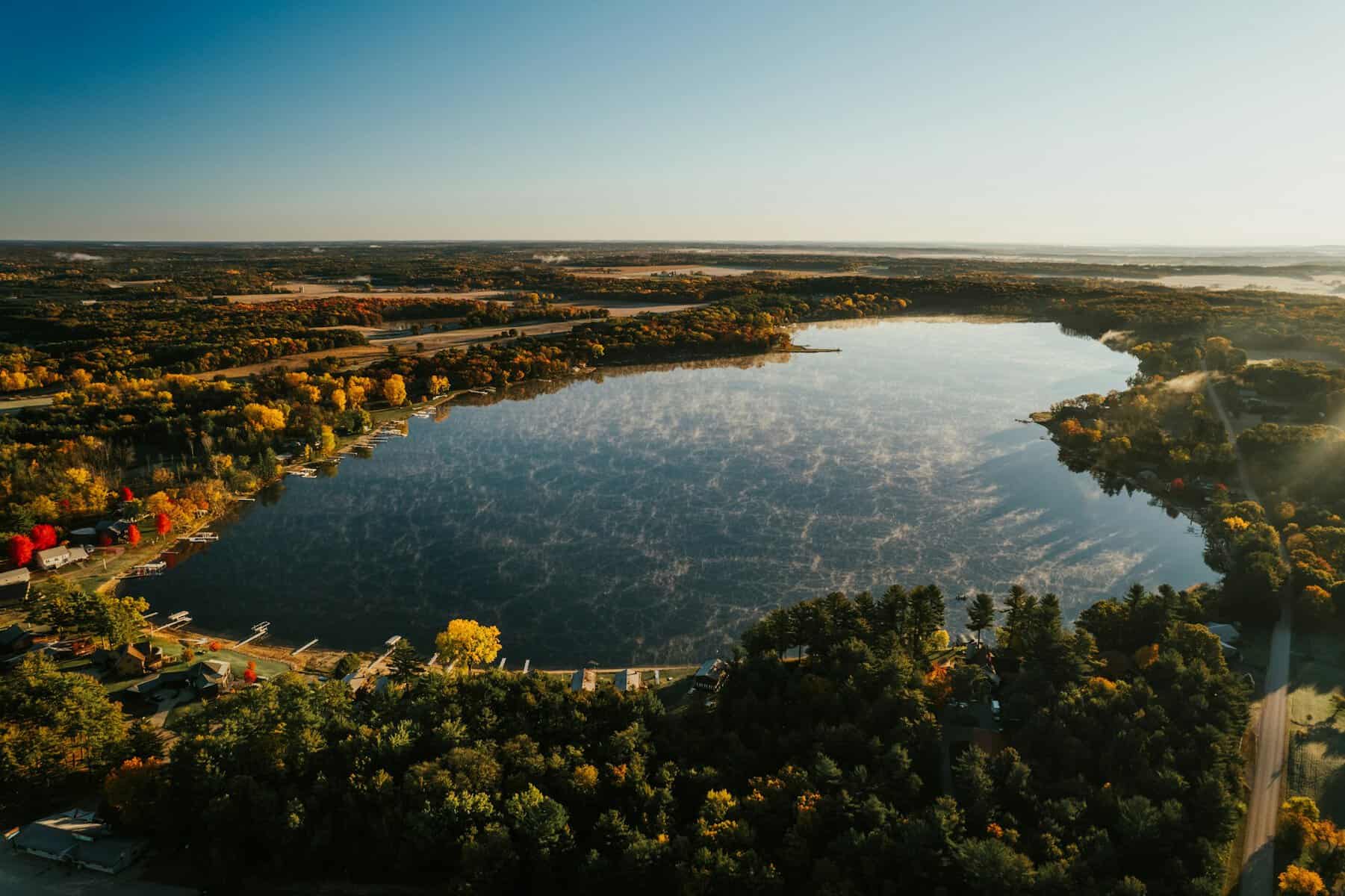 Aerial view of a lake in Wisconsin.