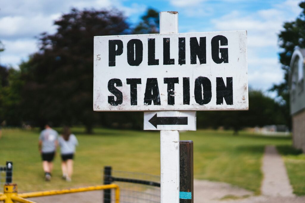 A sign says polling station.