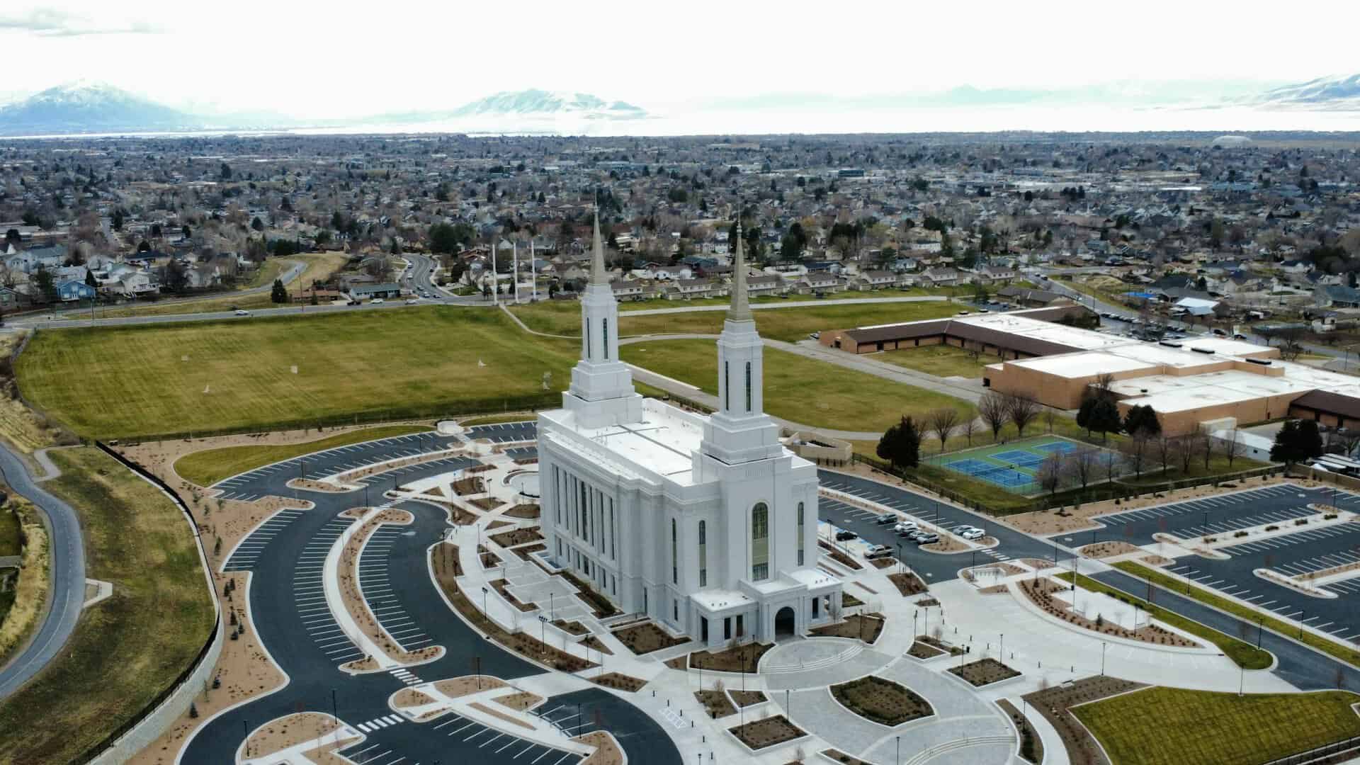 Aerial view of a Latter Day Saint's (Mormon) temple.