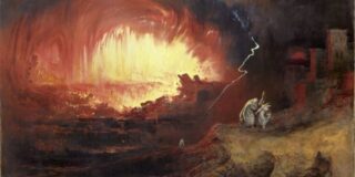 A painting by John Martin of Lot's family fleeing Sodom and Gomorrah