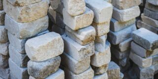Stacks of grey stone blocks.